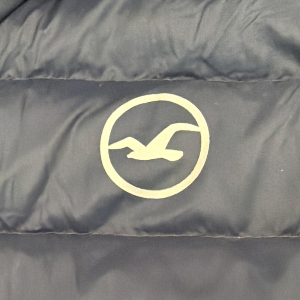 Hollister Duck Down Puffer Jacket XLarge Blue Full Zip - One Section Damage - Picture 2 of 12
